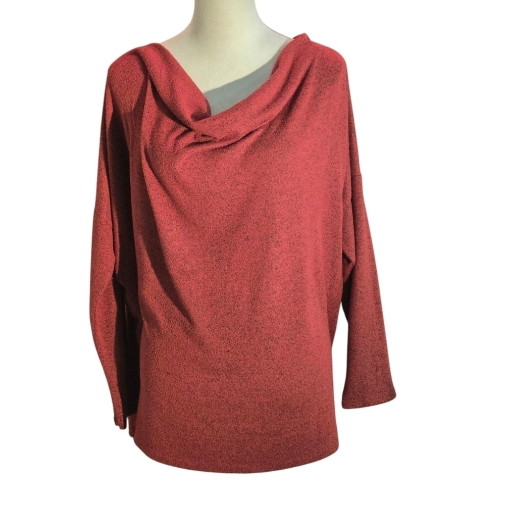 ee:some Brick Red Drape Neck Sweater 1XL USA Made Rayon Blend Long Sleeve